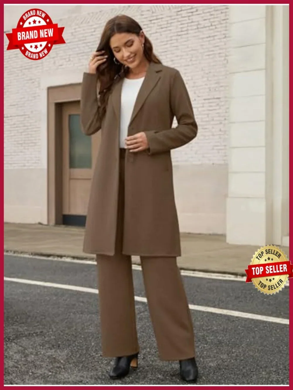 2 Piece Lounge Set Women Cardigan Coat Wide Leg Pants